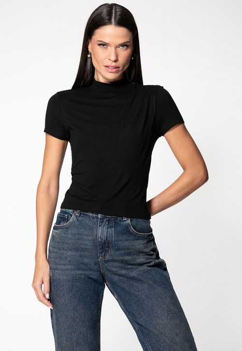 Blusa Viscose Gola Alta Preto