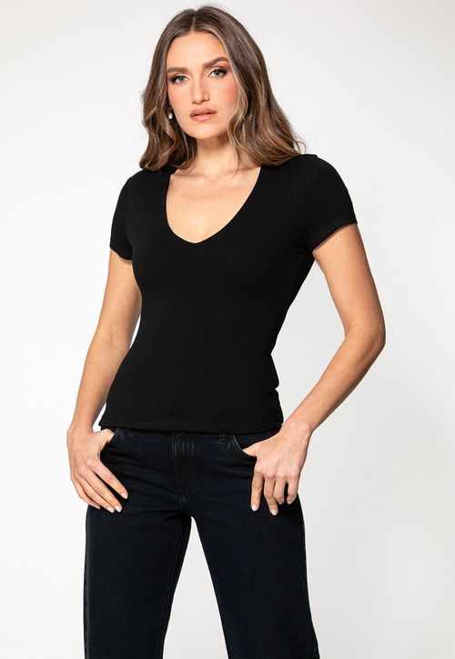 Blusa Viscose Decote V Preto