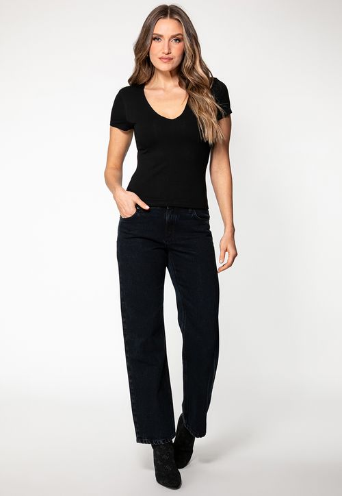 Blusa Viscose Decote V Preto