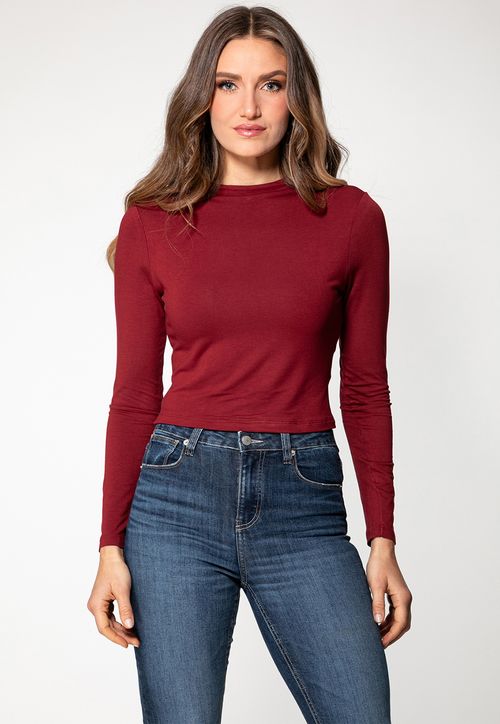 Blusa Viscose Manga Longa Gola Vinho