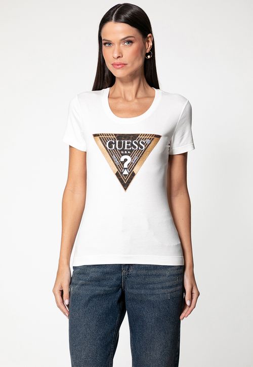 Camiseta Logo Animal Print Hot Fix Creme