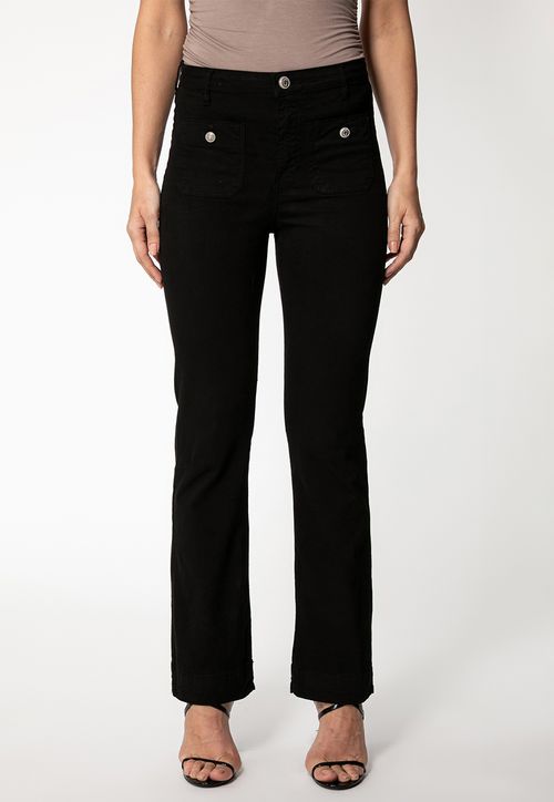 Calça Sarja Reta Bolsos com Botões Preto