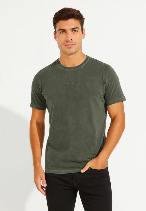 Camiseta Guess Silk Laser Estonada Verde Escuro