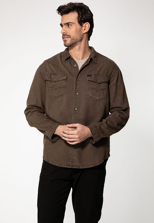 Camisa em Sarja Estonada Marrom