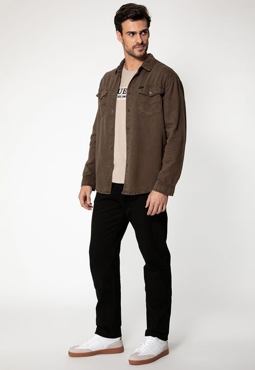 Camisa em Sarja Estonada Marrom