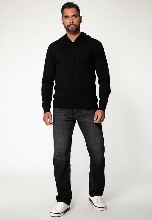 Blusa de Tricot Logo Relevo Capuz Preto