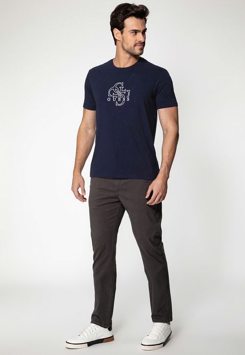 Camiseta 4G Bordado Azul Escuro