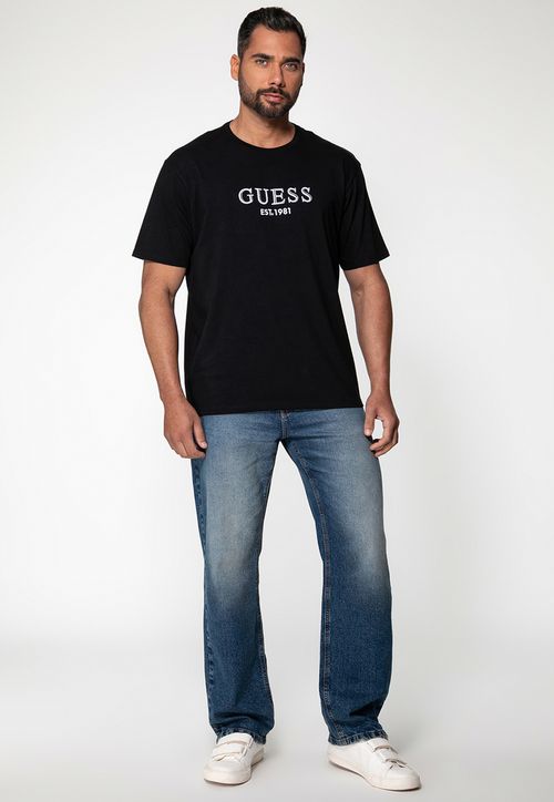 Camiseta Bordado Bicolor Preto