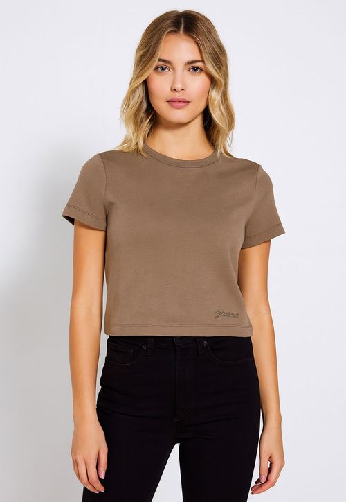 Blusa Baby Tee Hotfix GUESS Bege