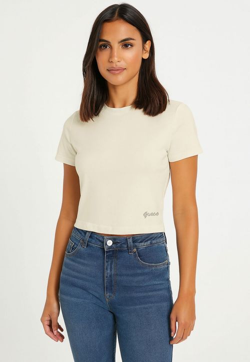 Blusa Baby Tee Hotfix GUESS Creme