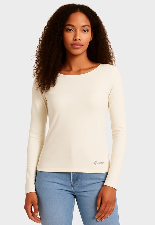Blusa Viscose Manga Longa Hotfix Creme