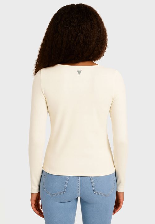 Blusa Viscose Manga Longa Hotfix Creme