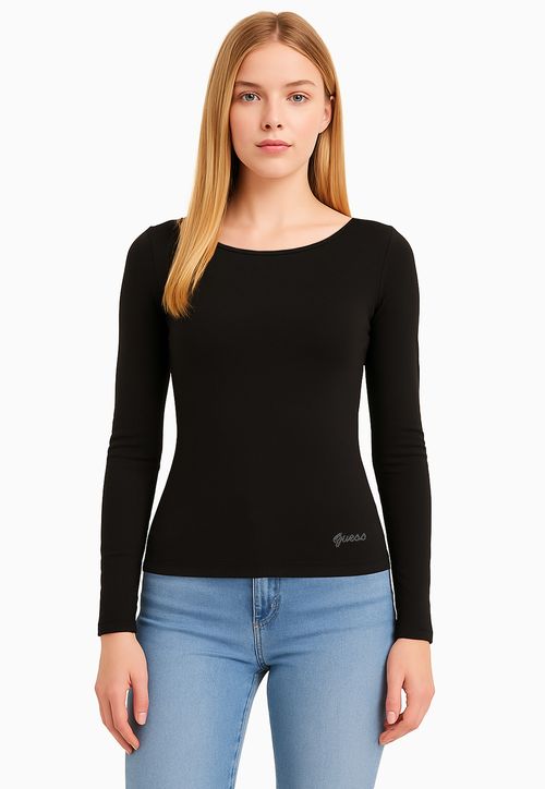 Blusa Viscose Manga Longa Hotfix Preto