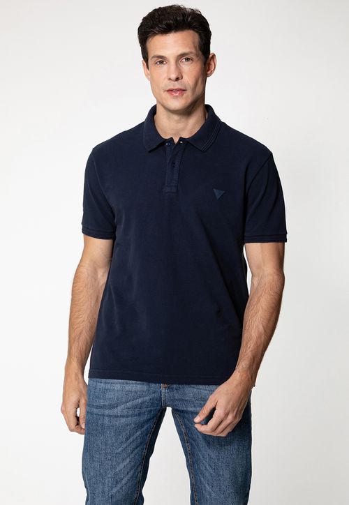 Camisa Polo Guess Silk Gola Azul Escuro