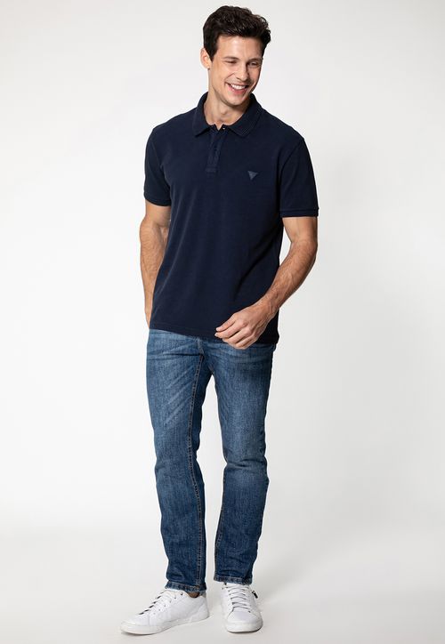 Camisa Polo Guess Silk Gola Azul Escuro
