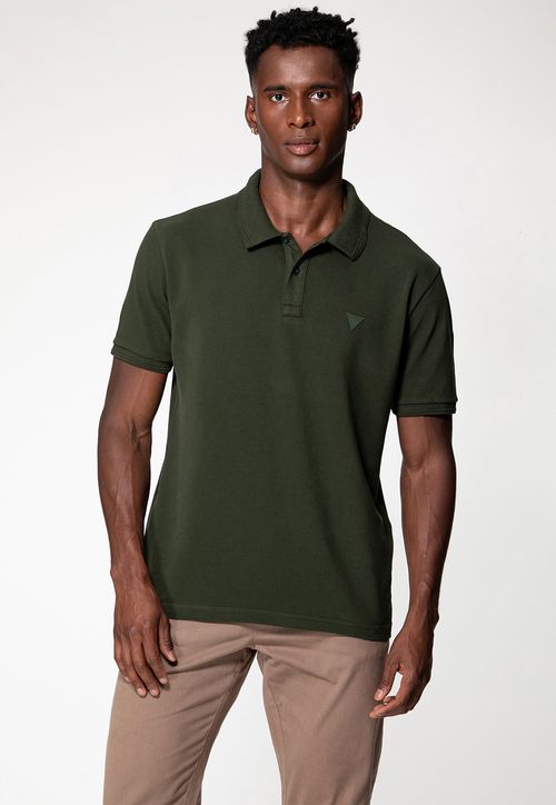 Camisa Polo Guess Silk Gola Verde Escuro