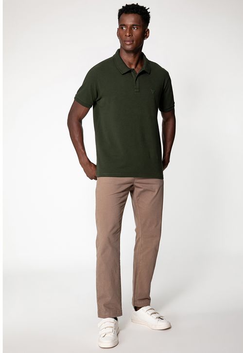 Camisa Polo Guess Silk Gola Verde Escuro