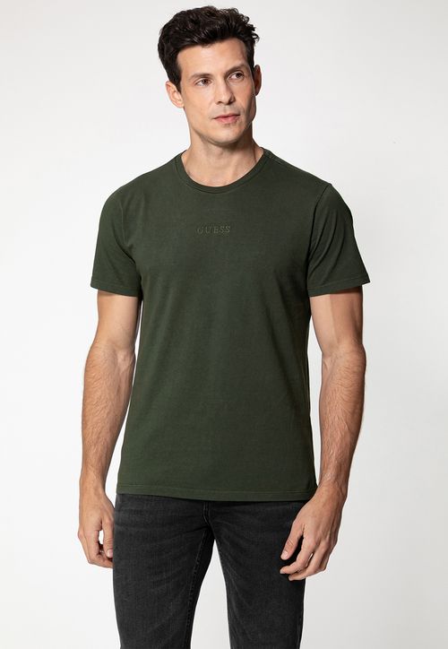 Camiseta Guess Bordado Pq Centro Verde Escuro