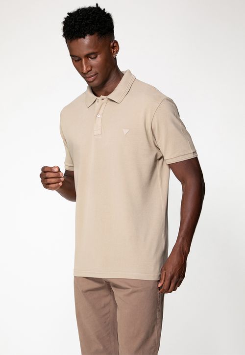 Camisa Polo Guess Silk Gola Bege