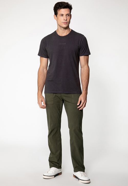 Calça Sarja Reta Bolso Chapado Verde Escuro