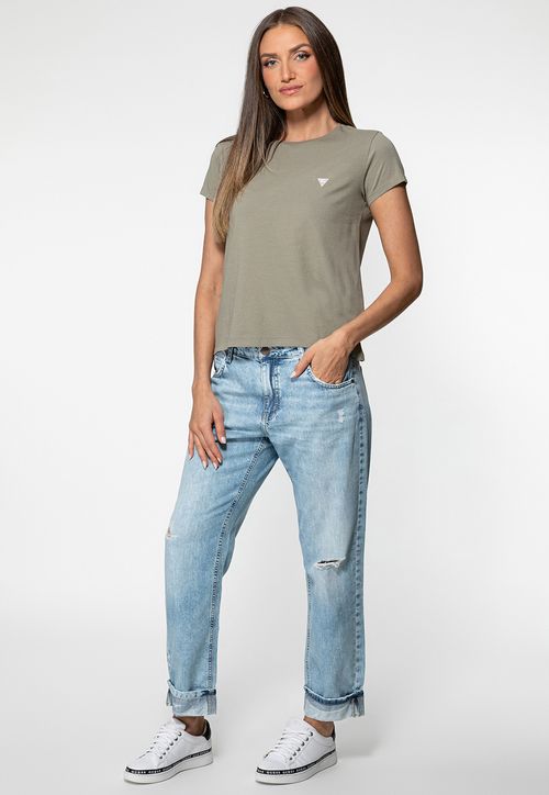 Camiseta Etiqueta Guess Triangulo Verde Musgo