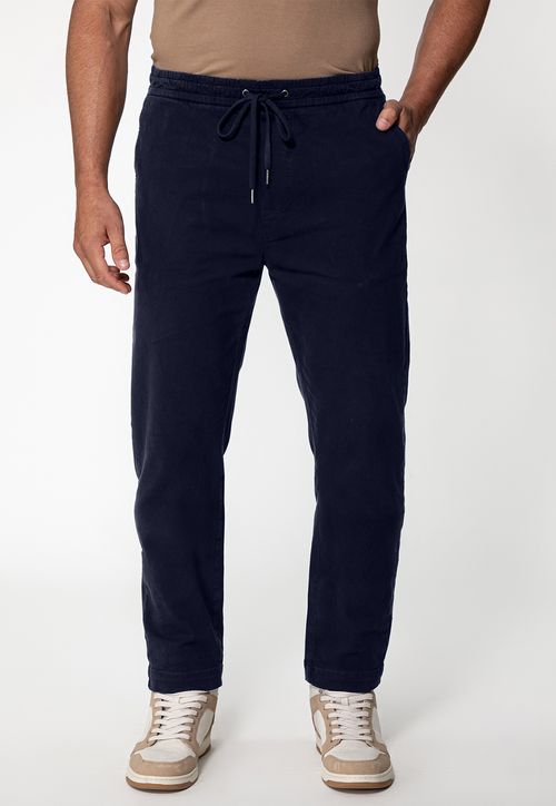 Calça Sarja Slim Elástico e Cadarço Azul Escuro