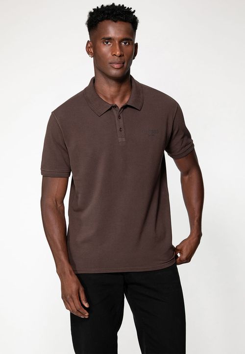 Camisa Polo Guess Silk Relevo Est 1981 Marrom