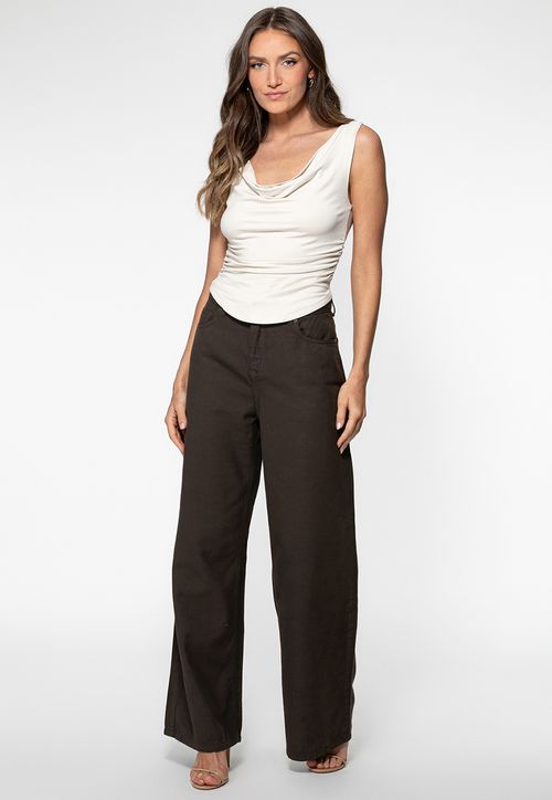 Calça Wide Leg Marrom