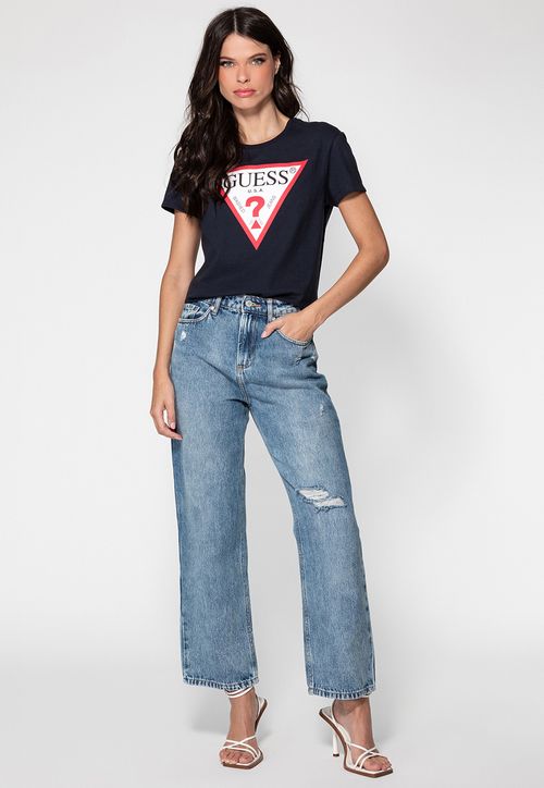 Camiseta  Alg Orgânico Triangulo Trad Guess Azul Escuro
