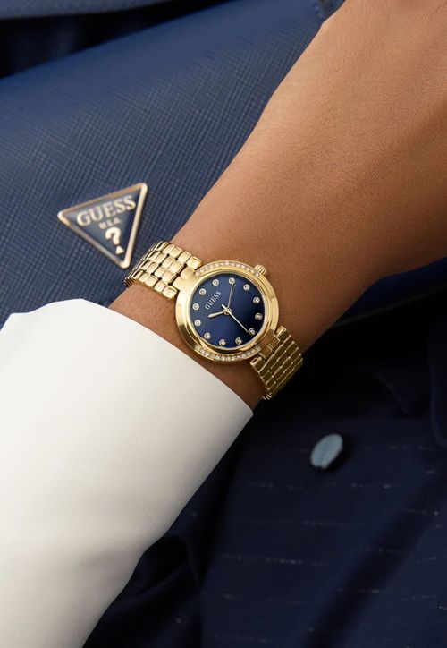 Relógio Redondo Analógico Azul e Dourado