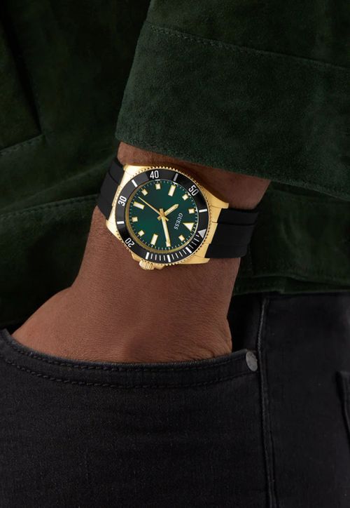 Relógio Sport Silicone Aço Dourado e Preto