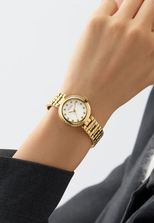 Relógio Redondo Analógico Aço Dourado