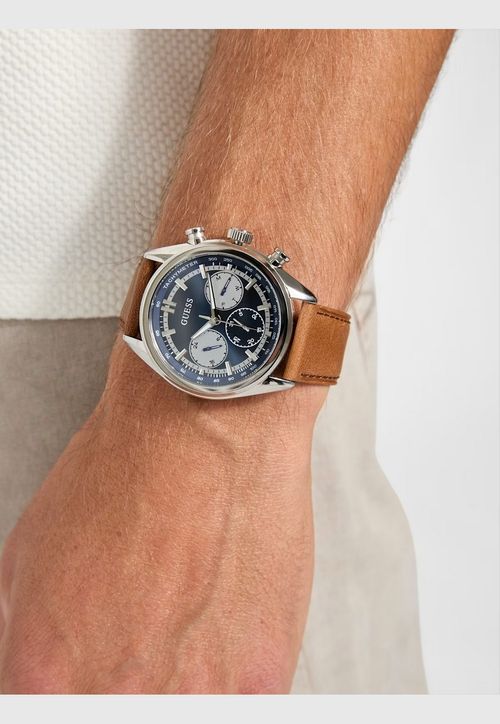 Relógio Multifuncional Masculino Bicolor em Camurça