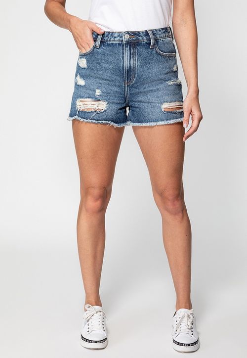 Short Jeans Puídos Rasgos Guess Azul