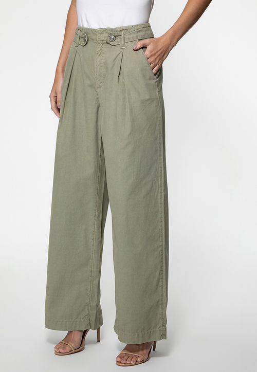 Calça Guess Sarja Wide Botões G Verde Musgo