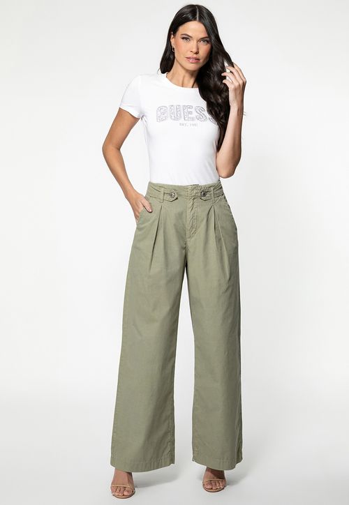 Calça Guess Sarja Wide Botões G Verde Musgo