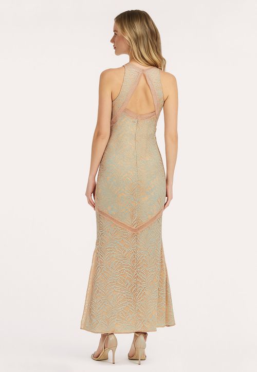 Vestido Longo S/m Bordado Bege