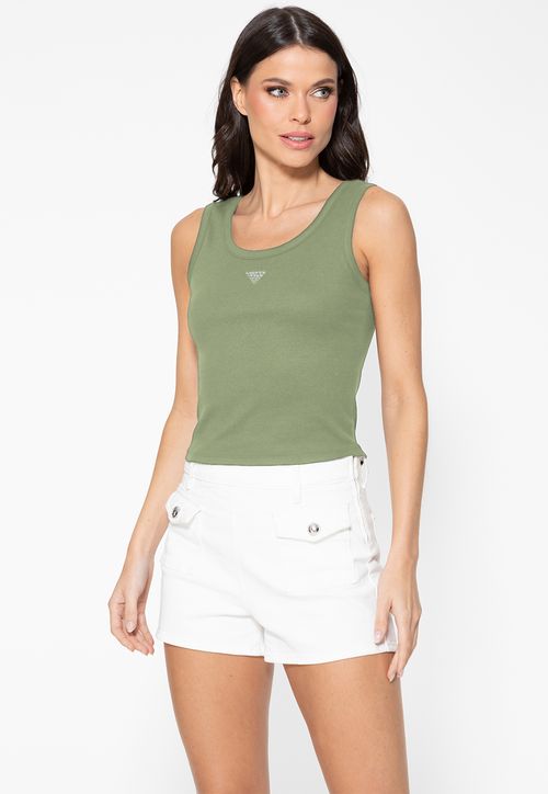 Regata Guess Rib Triang Hot Fix Cropped Verde Claro