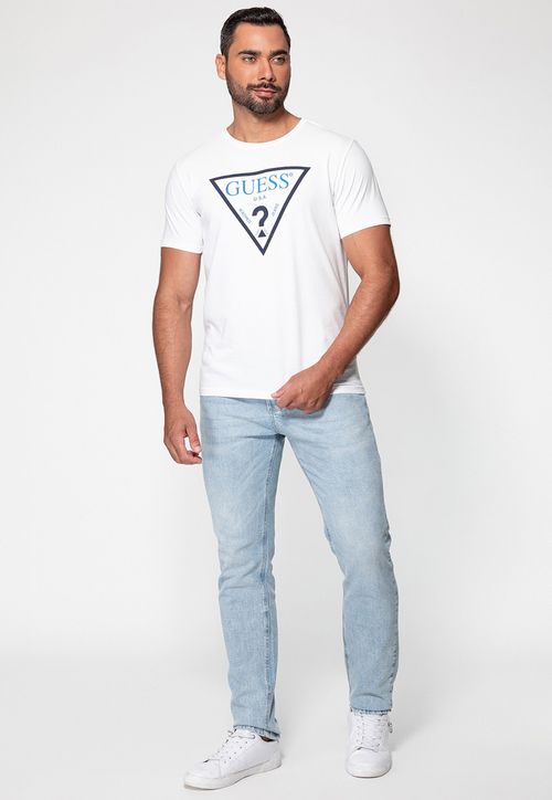 Camiseta Guess Logo Triangulo Vazado Branco