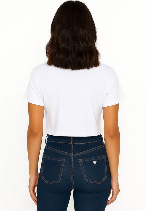 Camiseta Cropped Guess Triangulo Logo Hotfix Branco