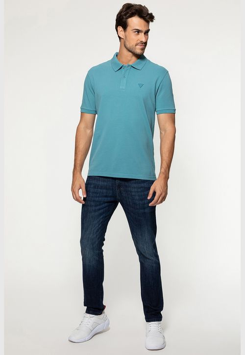 Camisa Polo Guess Silk Gola Azul