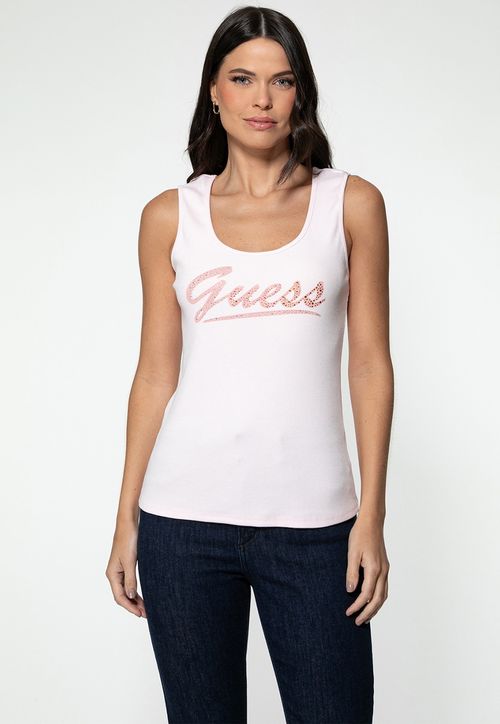 Regata Guess Rib Silk Hot Fix Rosa Claro