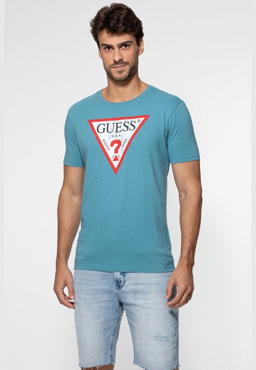 Camiseta Logo Desgastado Guess  Azul