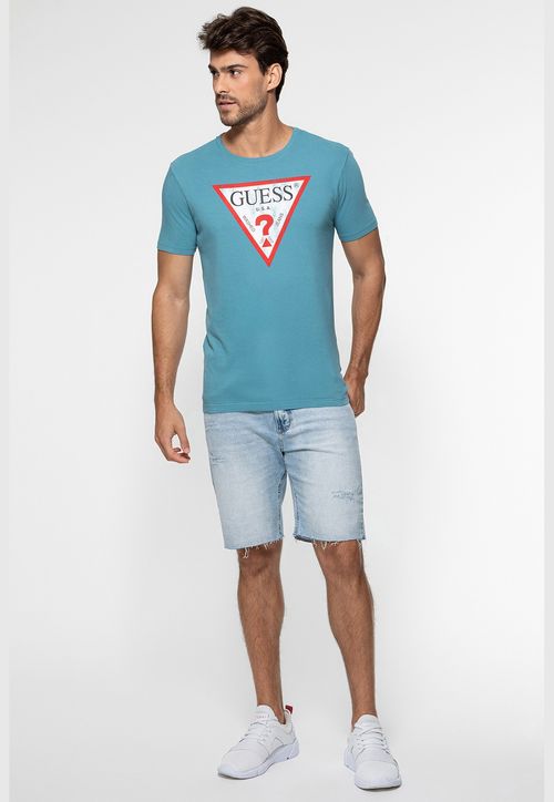 Camiseta Logo Desgastado Guess  Azul