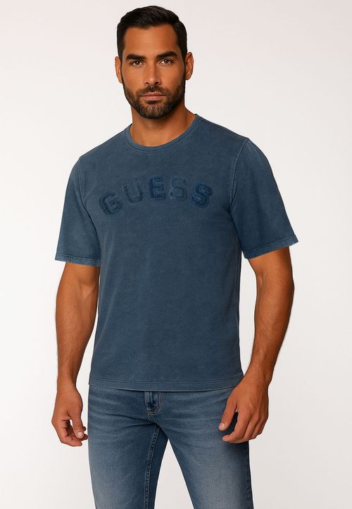 Camiseta Guess Aplique Peito Azul
