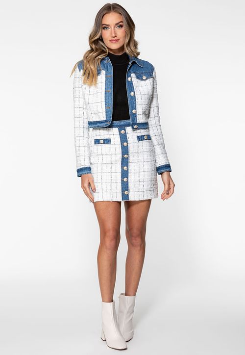 Jaqueta Eco Tweed E Jeans Branco