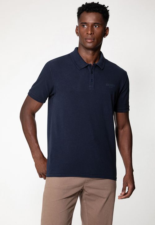 Polo Guess Silk Relevo Est 1981 Azul Escuro