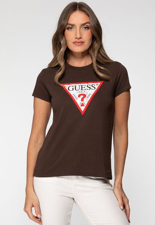 Camiseta Guess Triang Trad Desgastado Marrom