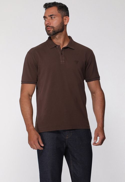 Camisa Polo Guess Silk Gola Marrom