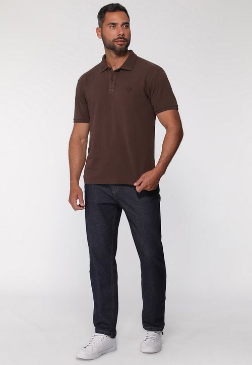 Camisa Polo Guess Silk Gola Marrom
